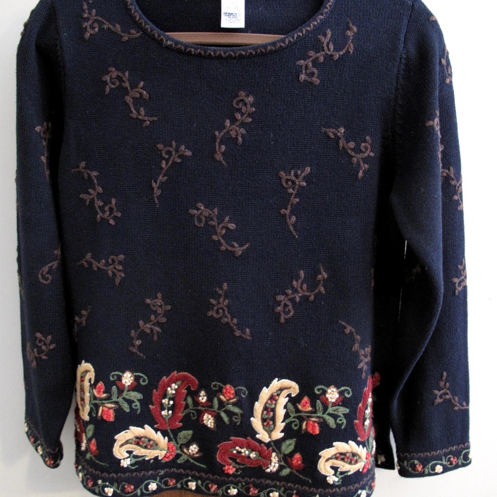 TALBOTS Petites Embroidered Paisley Sweater M